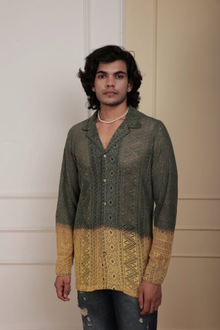 KHAKHI GREEN OMBRE CROCHET SHIRT