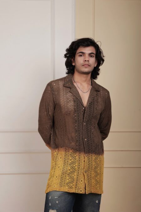 RUST BROWN OMBRE CROCHET SHIRT