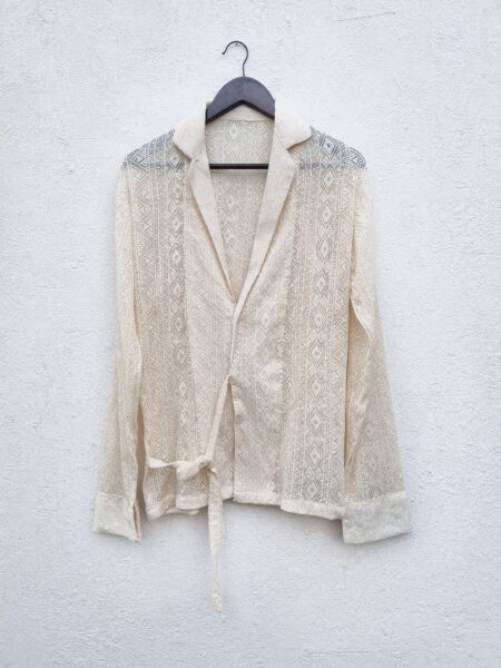 IVORY TRIBAL PATTERNED CROCHET SHIRT